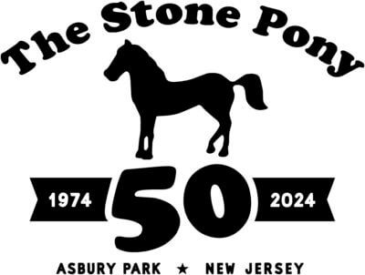 Black text on white background The Stone Pony 1974 50 2024 Asbury Park New Jersey special graphic celebrating 50th birthday of the iconic venue